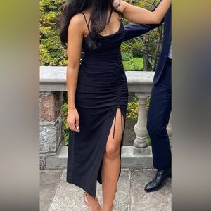 Zara Black Ruched Spaghetti Strap Bodycon Dress